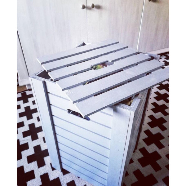 Kosz na bieliznę drewniany 35x25x55 cm Silver grey