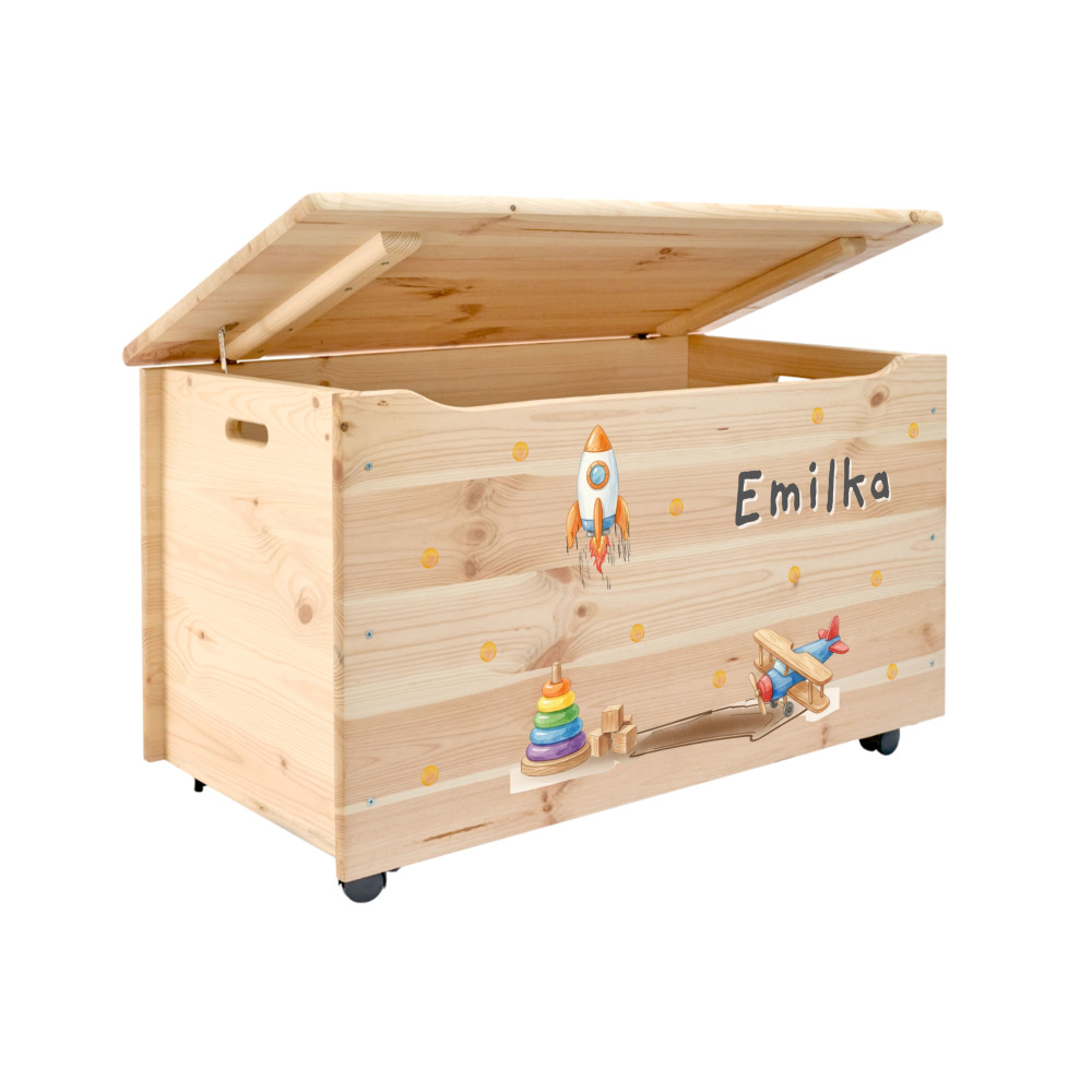Kufer drewniany personalizowany nadruk UV dla dziecka 90x48x51