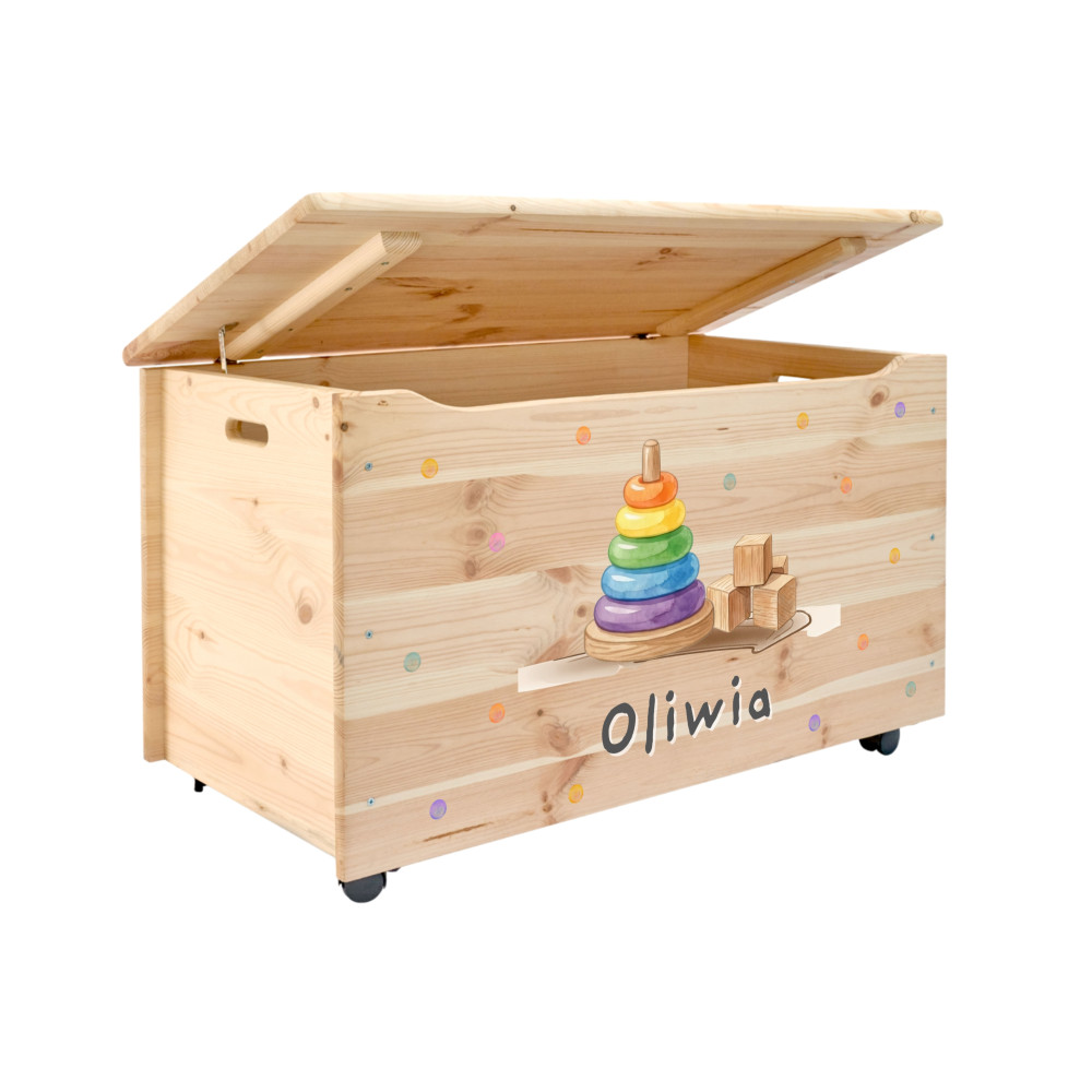 Kufer drewniany personalizowany nadruk UV dla dziecka 90x48x51