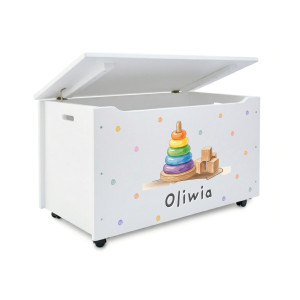 Kufer drewniany personalizowany nadruk UV dla dziecka 90x48x51 biały