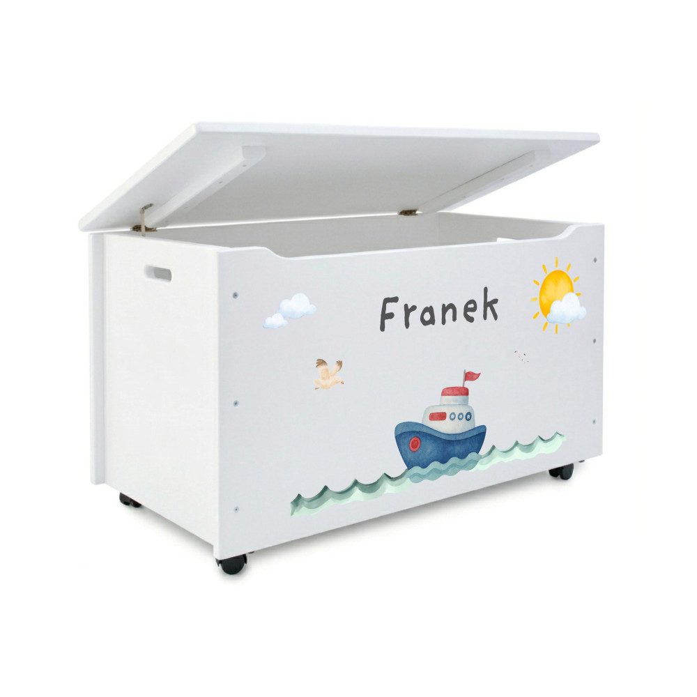 Kufer drewniany personalizowany nadruk UV dla dziecka 90x48x51 biały
