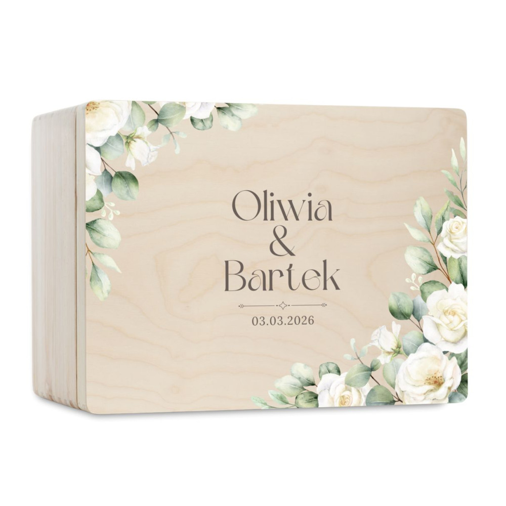 Skrzynka ślubna personalizowana pudełko na koperty imiona data elegancka skrzynia na pamiątki 40x30x23,5