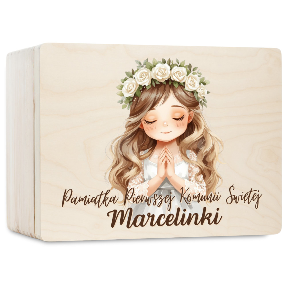 Personalizowane pudełko wspomnień na Pierwszą Komunię Świętą 30x20x13,5 cm nadruk UV