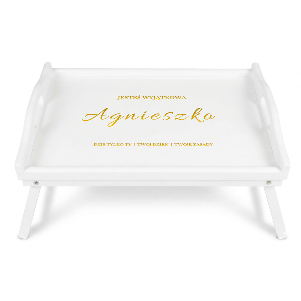Personalizowana tacka śniadaniowa do łóżka z nadrukiem UV 51x32x24 cm - biała