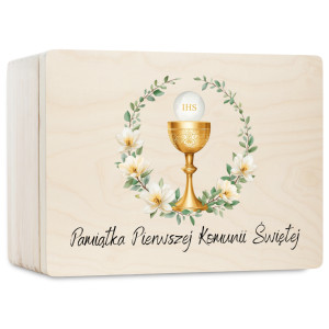 Personalizowane pudełko wspomnień na Pierwszą Komunię Świętą 30x20x13,5 cm nadruk UV