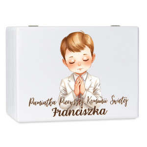 Personalizowane pudełko wspomnień na Pierwszą Komunię Świętą 30x20x13,5 cm nadruk UV