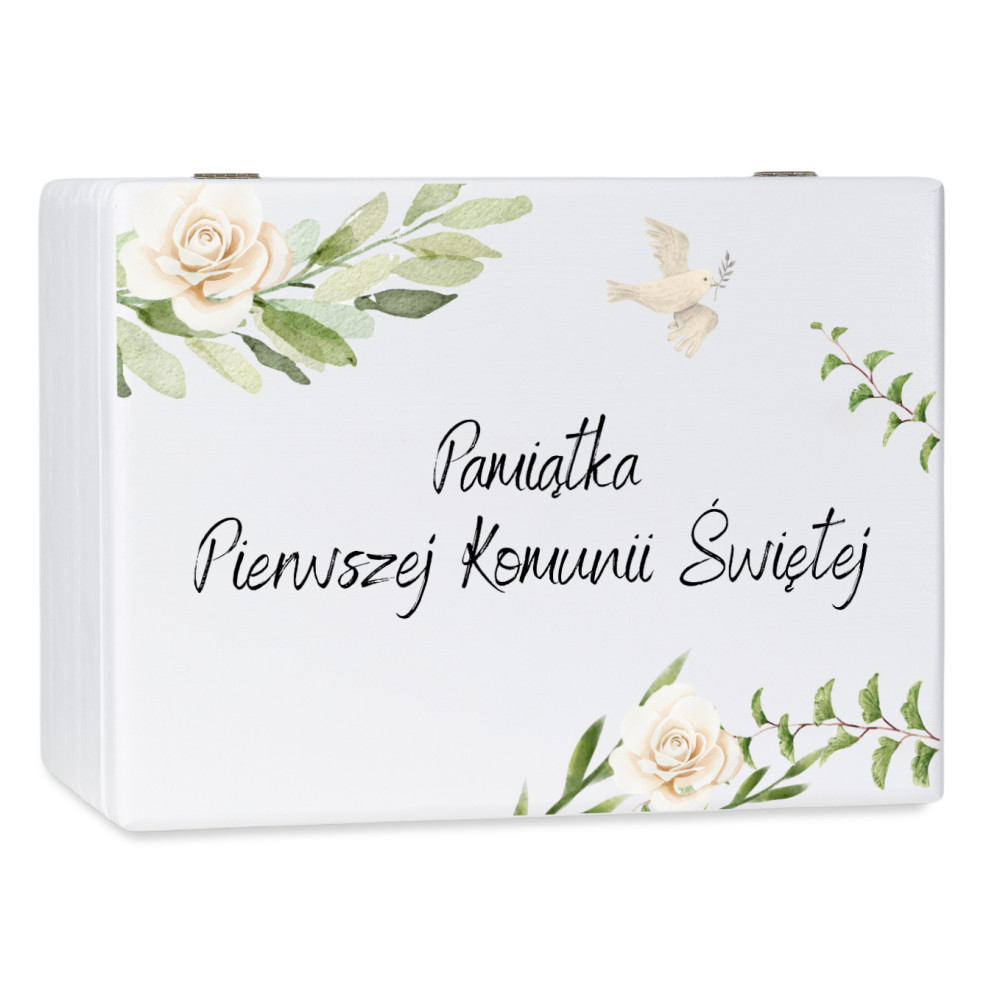 Personalizowane pudełko wspomnień na Pierwszą Komunię Świętą 30x20x13,5 cm nadruk UV