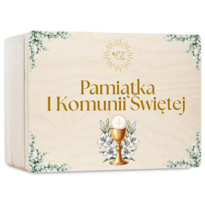 Personalizowane pudełko wspomnień na Pierwszą Komunię Świętą nadruk UV