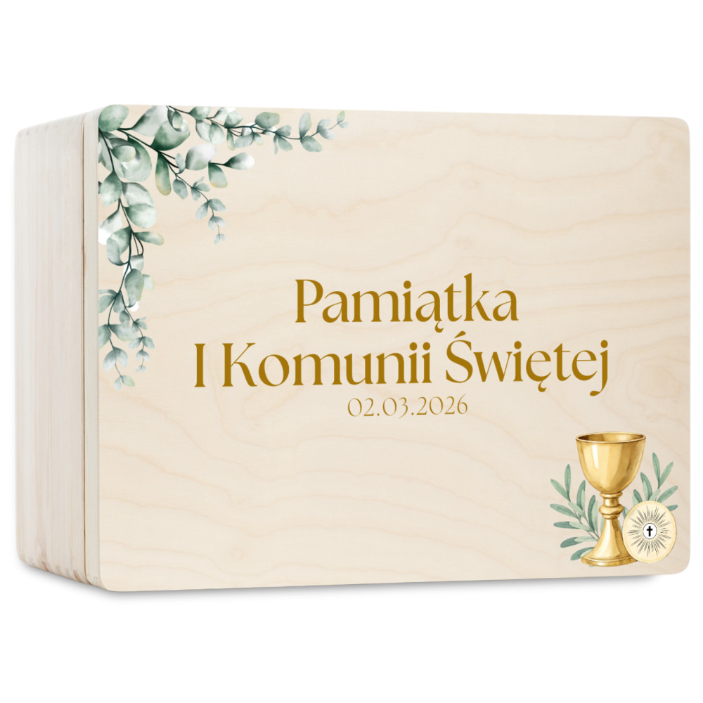 Personalizowane pudełko wspomnień na Pierwszą Komunię Świętą nadruk UV
