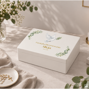 Personalizowane pudełko prezentowe na Bierzmowanie 40x30x13,5 cm białe