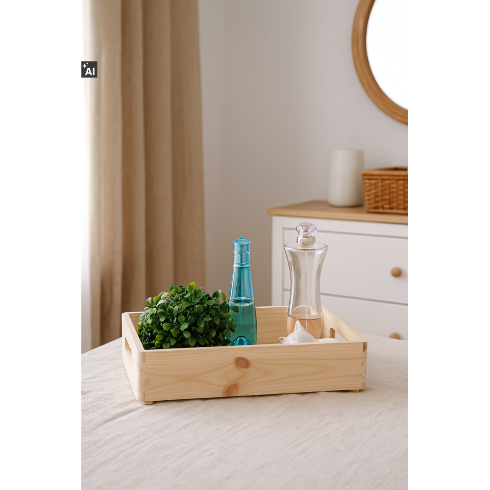 Drewniana taca dekoracyjna 30x20x7 cm naturalna – elegancka taca do dekoracji i serwowania