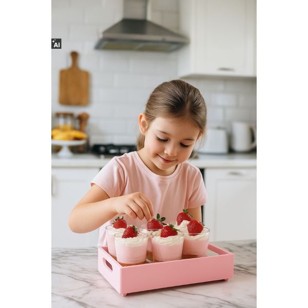 Drewniana taca dekoracyjna 30x20x7 cm różowa – elegancka taca do dekoracji i serwowania