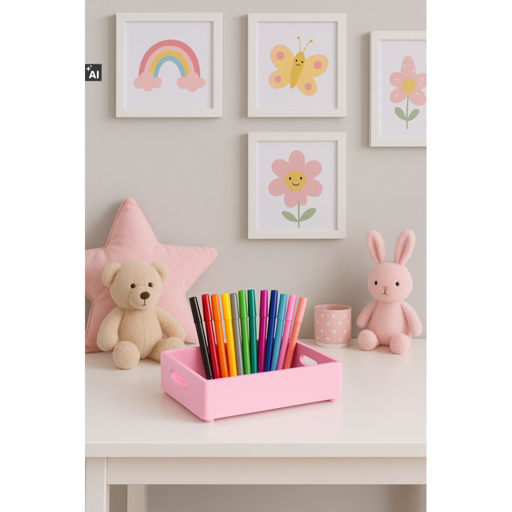 Drewniana taca dekoracyjna 30x20x7 cm różowa – elegancka taca do dekoracji i serwowania