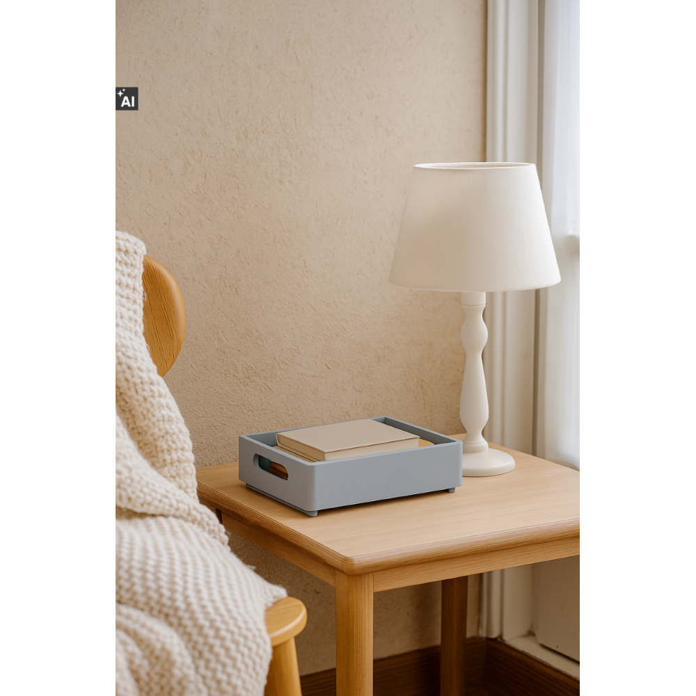 Drewniana taca dekoracyjna 30x20x7 cm szara – elegancka taca do dekoracji i serwowania