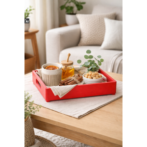 Drewniana taca dekoracyjna 30x20x7 cm czerwona – elegancka taca do dekoracji i serwowania