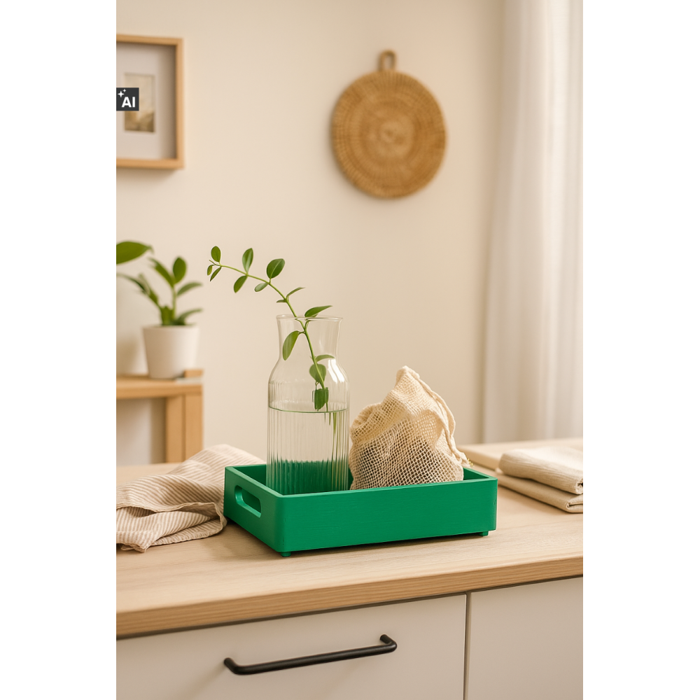 Drewniana taca dekoracyjna 30x20x7 cm zielona – elegancka taca do dekoracji i serwowania