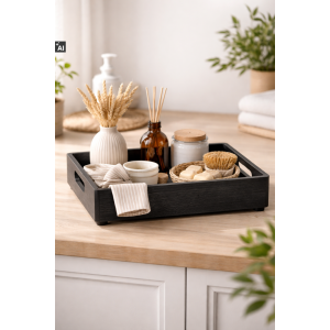 Drewniana taca dekoracyjna 30x20x7 cm czarna – elegancka taca do dekoracji i serwowania