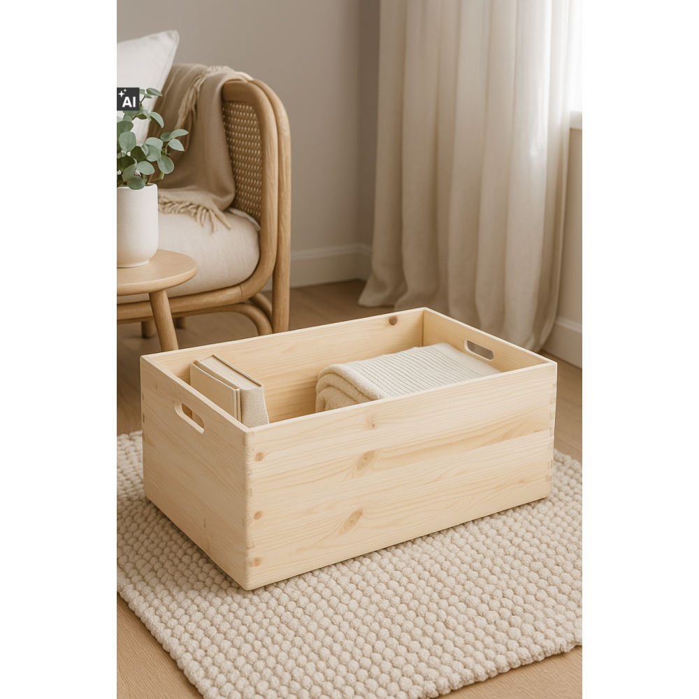 Duża skrzynka drewniana 60x40x23,5 cm – naturalne drewno sosnowe do przechowywania