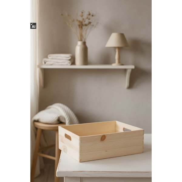 Skrzynka drewniana 40x30x13,5 cm z uchwytami– naturalna skrzynka do przechowywania i dekoracji