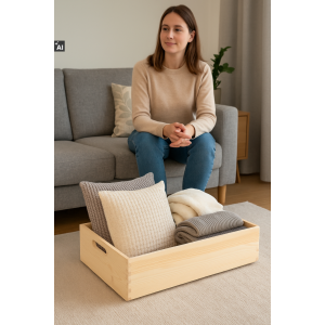 Drewniana skrzynka 60x40x13,5 cm z uchwytami – naturalna sosna na warzywa i owoce