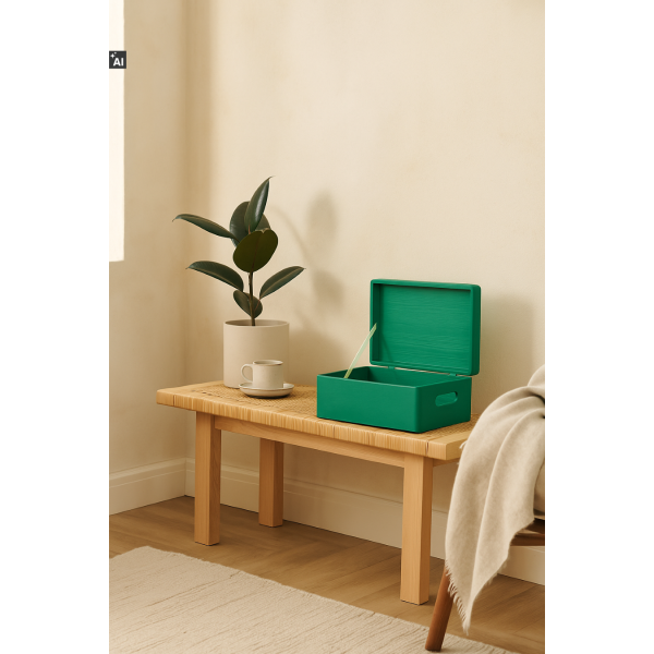 Zielona drewniana skrzynka dekoracyjna 30x20x13,5 cm z uchwytami – do przechowywania