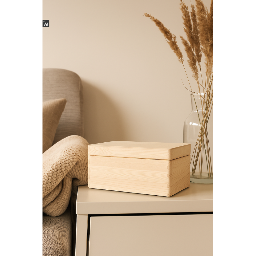 Drewniana skrzynka dekoracyjna 30x20x13,5 cm naturalna bez uchwytów – do przechowywania