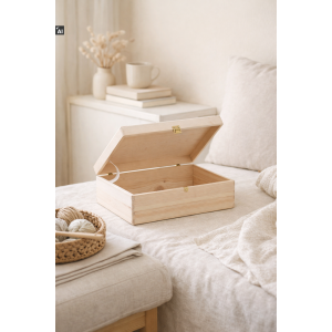 Skrzynka drewniana z deklem 40x30x13,5 cm – bez uchwytów, z zapinką