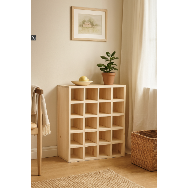 Regał drewniany na wino kratka 52x25x52 cm – stojak na butelki wina