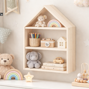 Drewniana półka w kształcie domku 32x12x44 cm – dekoracyjna półka ścienna