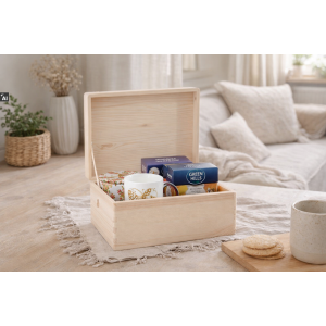 Skrzynka drewniana z deklem 37x28x18 cm naturalna – pudełko do przechowywania