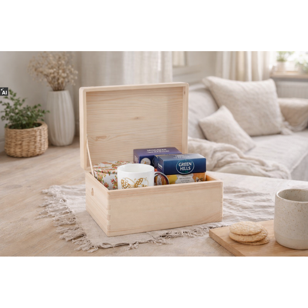 Skrzynka drewniana z deklem 37x28x18 cm naturalna – pudełko do przechowywania