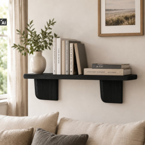 Półka drewniana ścienna 45 cm czarna – minimalistyczna półka na ścianę