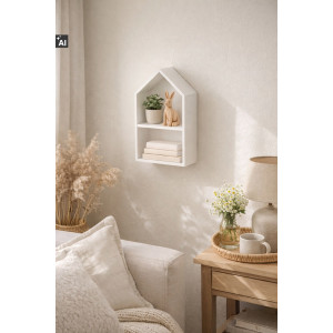 Drewniana półka w kształcie domku 22x12x41 cm biała – dekoracyjna półka ścienna