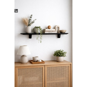 Półka drewniana ścienna 90 cm czarna – minimalistyczna półka na ścianę