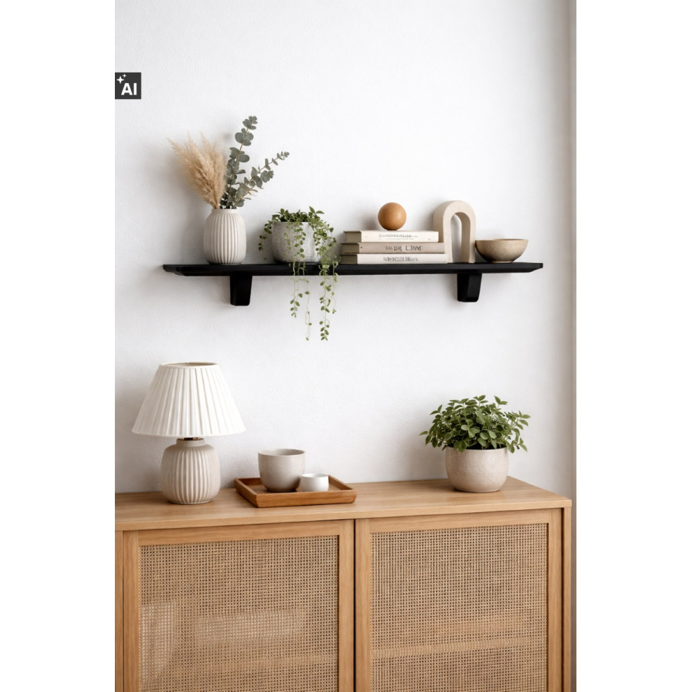 Półka drewniana ścienna 90 cm czarna – minimalistyczna półka na ścianę