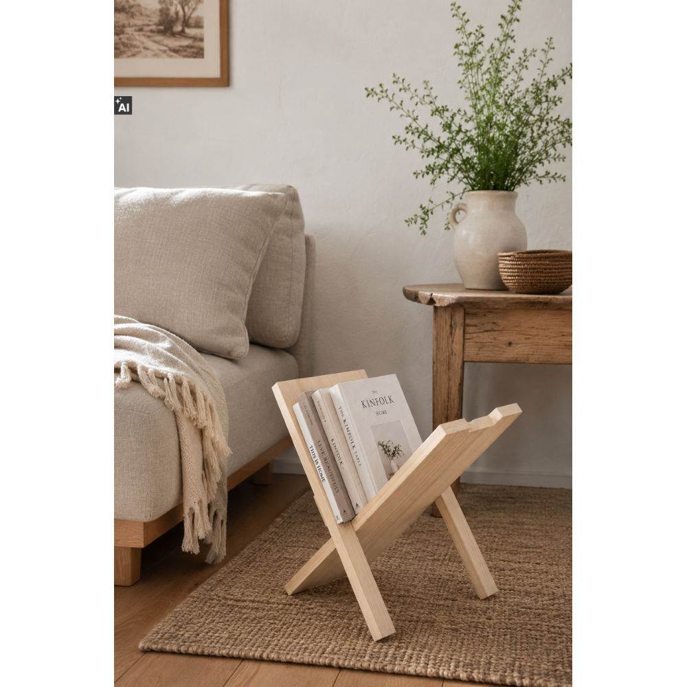Gazetownik drewniany 34x32x35 cm naturalny – stojak na gazety i czasopisma