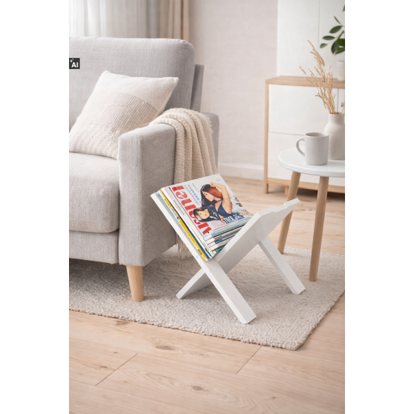 Gazetownik drewniany 34x32x35 cm biały – stojak na gazety i czasopisma