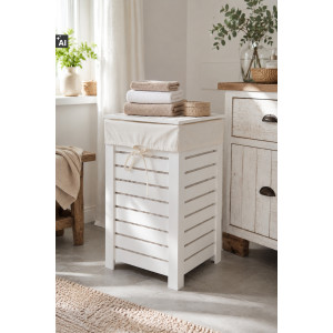 Kosz na pranie drewniany 67L z pokrywą 35x35x55 cm biały – pojemnik na bieliznę