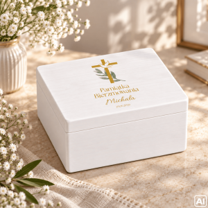 Personalizowane pudełko prezentowe na Bierzmowanie 40x30x23 cm białe