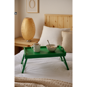 Taca z nogami drewniana 51x32x24 cm zielona – stolik śniadaniowy