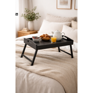 Taca z nogami drewniana 51x32x24 cm czarna – stolik śniadaniowy