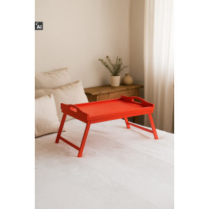 Taca z nogami drewniana 51x32x24 cm czerwona – stolik śniadaniowy
