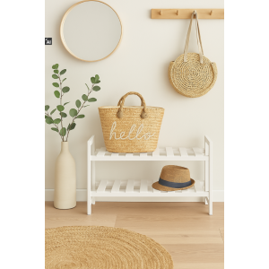 Półka na buty drewniana 70x26x40 cm biała – regał na obuwie