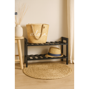 Półka na buty drewniana 70x26x40 cm czarna – regał na obuwie