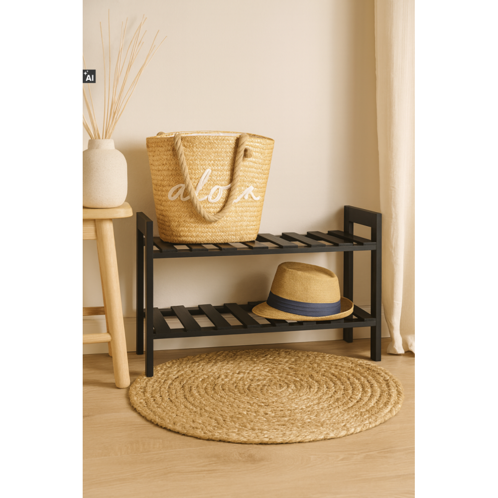 Półka na buty drewniana 70x26x40 cm czarna – regał na obuwie