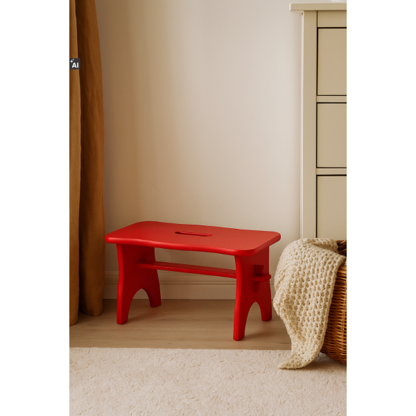Czerwony drewniany stołek dziecięcy 38x18x21 cm – stołeczek dla dziecka