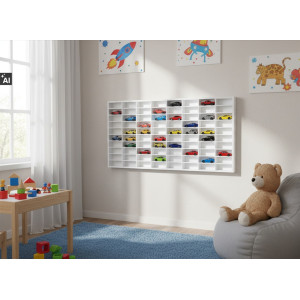 Półka drewniana na autka 80x5x42 cm w kolorze białym – organizer na samochodziki dla dzieci