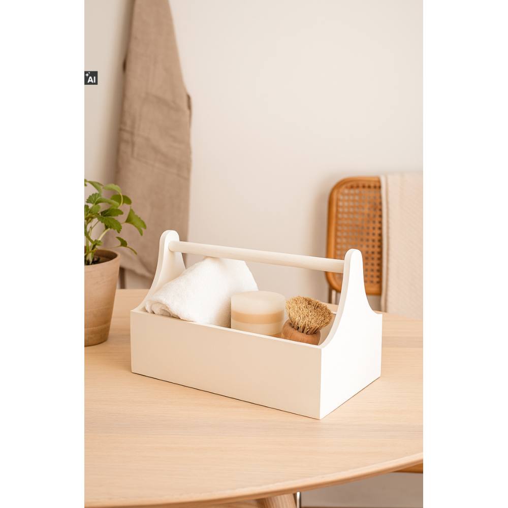 Drewniane nosidełko na narzędzia 34x18x20,5 cm – biały narzędziownik