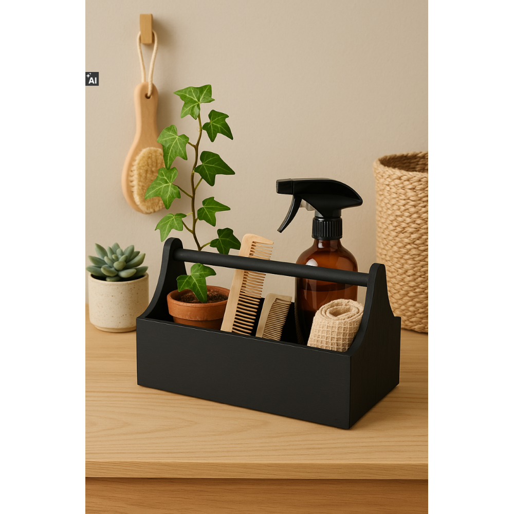 Drewniane nosidełko na narzędzia 34x18x20,5 cm – czarny narzędziownik