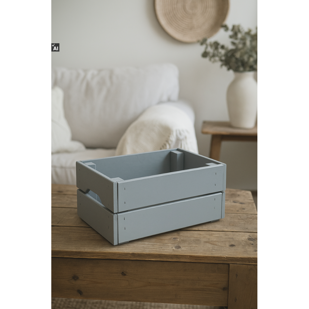 Szara Drewniana Skrzynka Organizer – Pojemnik do Przechowywania 31x23x15 cm
